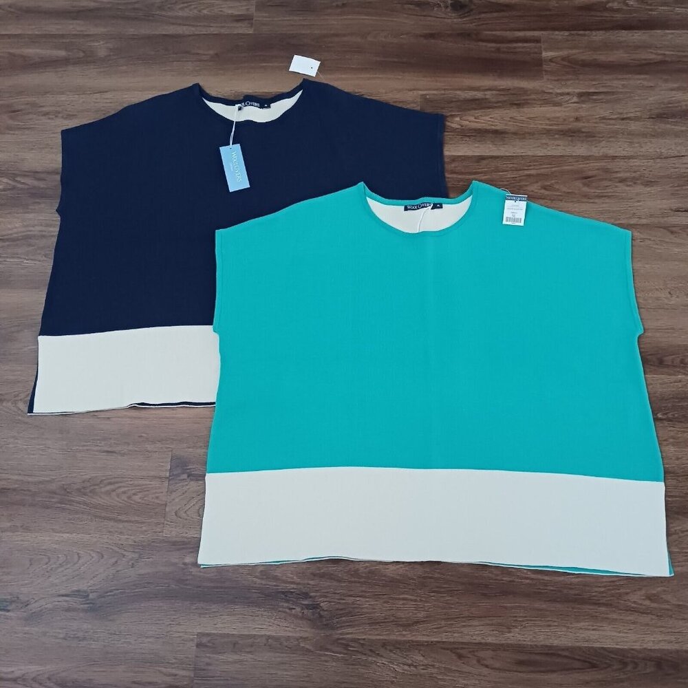 2 Woolovers Lightweight Pullover Sweaters Navy Emerald Cream‎ Size XL New